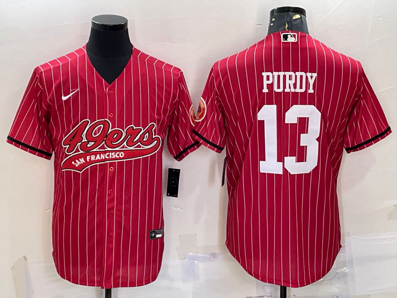 Men's San Francisco 49ers #13 Brock Purdy Red With Patch Cool Base Stitched Baseball Jersey Men's San Francisco 49ers #13 Brock Purdy Red With Patch Cool Base Stitched Baseball Jersey